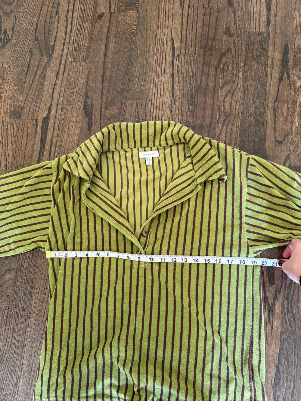 Topshop Olive Green and Brown Striped Short-Sleeve Boxy Top - Picture 5 of 7